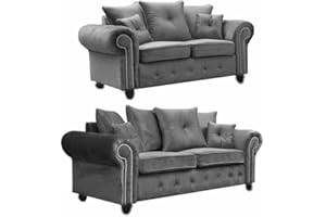 SOFALAND Plush Fabric 3+2 Seater Sofa Set - Dark Grey Suite - 2 Seater sofa - 3 Seater Sofa Settee For Living Room - Delivery All over UK