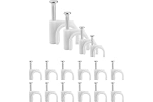 XIANGJUNLY 4 Sizes White Cable Clips - Round, Tidy, Wall Clips With Steel Nails - 4mm 6mm 8mm 10mm Wire Tacks for Ethernet, Telephone Line, TV, USB (400 Pieces)