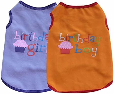 FishBabe Pet Birthday Boy Girl T Shirt Cute Pattern Dog Summer Vest Puppy Cats Small Animal Cartoon Print Clothes Apparel Orange Medium