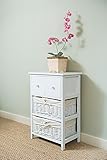 Shabby Chic White 2 Drawer Tall Bedside Unit with Wicker Storage ()