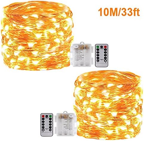 Fairy String Lights with Remote,[2Pack 33Ft] Vikdio Waterproof 100 LEDs Starry Lights 8 Modes Battery Operated Copper Wire Fairy Rope Lights for DIY Wedding Party, Bedroom, Patio, Garden (Warm White)