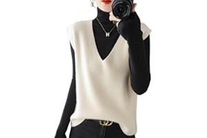 hnomrsk Gilet en Cachemire tricoté, Pull sans Manches à col en V pour Femme, Gilet en Tricot Ample sans Manches