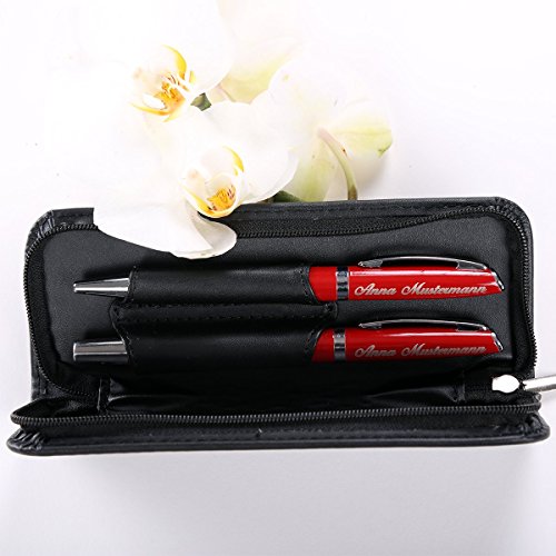 Geschenk Schreibset „Lando“ inkl. Wunschgravur im Leder-Etui ( Farbe – Schwarz ) - 3