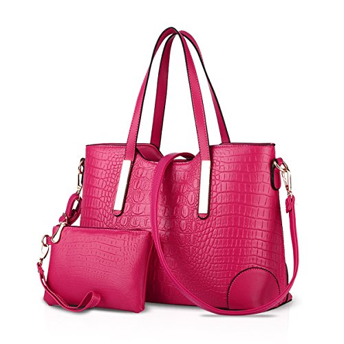 Nicole&Doris new fashion crocodile pattern handbags shoulder diagonal bag casual bag big bag ladies bags(Rose)