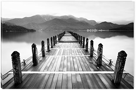 StartonightCanvas Wall Art Black and White Abstract Morning Bridge, Framed Artwork Picture Home Decor for Bedroom 60 x 90 CM