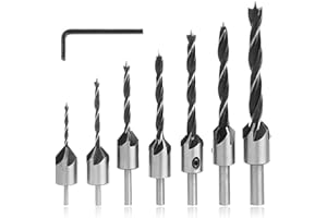 Mesee Set di 7 Punte da Legno Svasatore in Acciaio, Punte da Trapano Smusso per Lavorazione del Legno, Fresa per Svasatura con Chiave Esagonale Strumento di Svasatura per Legno (3-10mm)