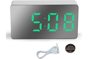 CHUNXIN Digital Alarm Clock, Large LED Bac/klit Display,LED Alarm Clock with Time Date Temperature Snooze Sound Adjustable, Digital Al/arm C/lock Mains Powered Electric Battery,Silent Non Ticking#Green