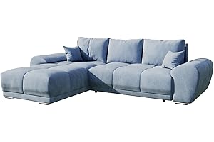 ‎BROMARKT BROMARKT NUBES Ecksofa - Eckcouch mit Schlaffunktion und Bettkasten - Wohnzimmer Couch - Eckcouch - Sofa L Form - Bettsofa - Wohnzimmer Möbel - Big Sofa mit Schlaffunktion - 294x184 cm - Blau