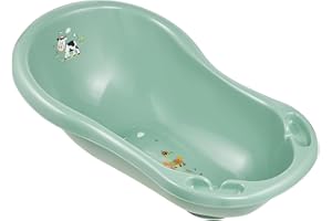 keeeper Funny Farm Baignoire pour Bébé Ergonomique avec Vidange, De 0 à 12 Mois Environ, 84 cm, Maria, Nordic Green