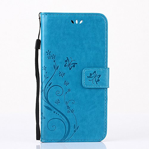 HTC One mini 2 Hülle, HTC One M8 Mini Schutzhülle, Alfort 3 in 1 Lederhülle / handyhüllen Fashion Design Premium PU Leder Hohe Qualität Tasche Case Cover Kasten Abdeckung Wallet für HTC One mini 2 / HTC One M8 Mini 4.5″ Smartphone Funktion Standfunktion Unterstützte Telefone und Magnetverschluss mit Schmetterling ( Blau ) + Alfort Schwarz Stylus Pen + Netter Staub Stecker - 2