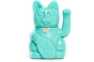 DIMINUTO CIELO Gato de la Suerte chino - Lucky Cat - Maneki Neko. AGUAMARINA, M (10x6x15cm)