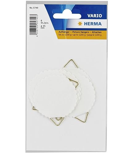 HERMA 5749 Beeldophangsysteem om te lijmen, groot ( 45 mm, papier met linnenstructuur) zelfklevend, wateroplosbaar gegummierd, draagkracht 1.200 g, wit (12 haken - 45 mm
