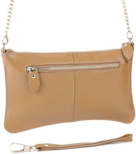 Women's Fashion Leather Wristlet, Crossbody Clutch Purse (Caramel Latte)