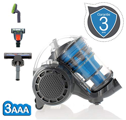 EZIclean Multi Floors Turbo MULTIFLOORS-Aspirador sin Bolsa para Todos Tipos de Suelo, 900 W, 70 Decibelios, Polycarbonate, Gris/Azul