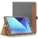 Produktbild MoKo Samsung Galaxy Tab S3 9.7 Hülle - Schlank Folding Kunstleder Schutzhülle Leder Hülle Tasche Ledertasche Etui Smart Case Cover mit Standfunktion Dokumentschlitze Auto Sleep/Wake up Funktion für Samsung Galaxy Tab S3 9.7 Zoll 2017 (SM-T820 / T825, Keine Stiftversion), Grau & Braun