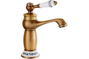 GHOPY Grifo Lavabo Antiguo Monomando Baño Vintage Estilo Grifería Mezclador,Grifo de Cuenca Individual de Control Rústico Baño (Antiguo)