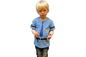 Polis T-shirt för Barn, Blå Bomullströja med Coolt Polisdesign Fram