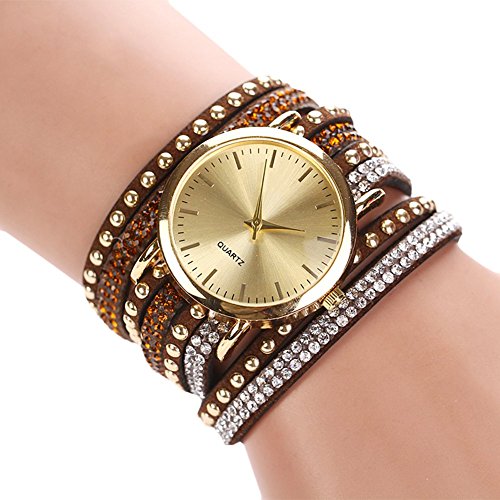 Preisvergleich Produktbild Sommer Luxusfreizeit Dame Quarz Armbanduhr Uhr Goldarmband (DarkBrown)