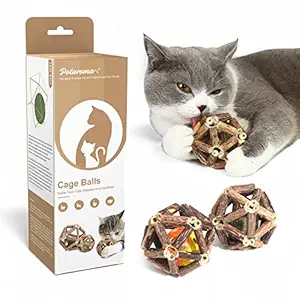 Potaroma Cage Balls, 3Pcs Natural Silvervine Stick Catnip Toys with Catnip Ball Gall Fruit & Bell Ball, Cat Toys for Cats Cleaning Teeth, Matatabi Cat Chew Toy for Kitten Lick