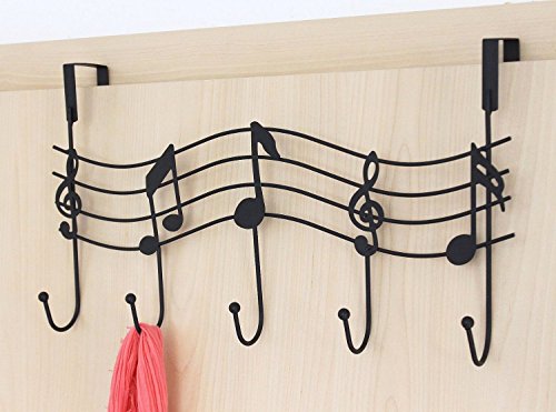 Vintage Musik Türgarderobe Hakenleiste Garderobenleiste Stahl glanz Chrom mit 5 Haken (Schwarz) - 4