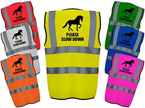 Please Slow Down (Pink, Large) Hi Vis Vest Reflective Safety High Viz Equine Safe Waistcoat safer for Horse and Rider Equestrian