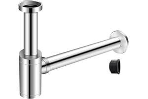 EXLECO Siphon de Lavabo Chromé Universel Tube Siphon de Lavabo Siphon en Acier Inoxydable 1 1/4 x 32mm Salle de Bain Siphon Évier Métal Siphon à Tube Siphon à Tube Syphon Lavabo Reglable Anti Odeur