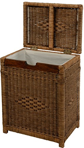 Wäschekorb mit Holzrahmen aus Rattan, Vintage Braun – Versandkostenfrei in DE - 2