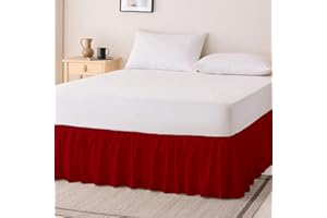 ROHI Base Valance Bed Sheet - Frilled Design - FIT Over Base 16” Deep Fit, Polycotton Bedding OEKO-TEX® Standard 100 Certified Product (King Base Valance, Red)