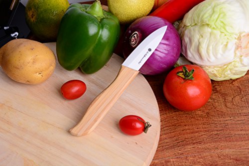 La Raffinerie Du Chef★★★ – Set aus 4 Küchenmesser Keramik Top-Bereich [Ökologischer Bereich] – mit Bambus verstärkt Befestigungsgriff Keramikmesser – Ergonomischer Griff - 6