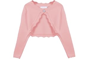 Balancora Mädchen Strickjacke Basic Bolero Kinder Langarm Schulterjacke Bolerojäckche Top Partykleid Kommunionkleid Taufkleid