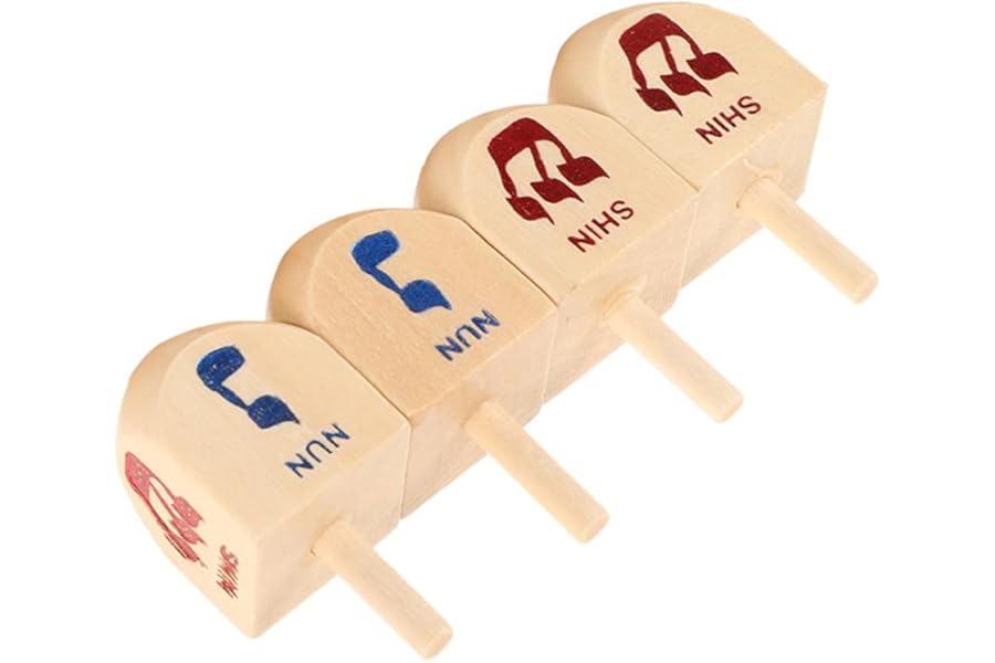 Lurrose 4PCS Hanukkah Wood Dreidels with Hebrew Letters Childsafe Educational Tops for Concentration and Crafts Hanukkah Party