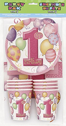 1 Geburtstag Party Set Pink 8 x Teller Becher Tischdecke Serviette NEU