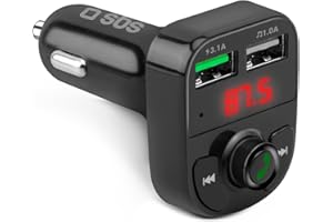 SBS Carica Batteria Auto 15W con Trasmettitore FM Bluetooth, Vivavoce, MP3, Lettore Audio, Display LCD, Comandi Integrati, Ricarica Rapida, Ingresso MicroSD, Presa Accendisigari 12V, Nero