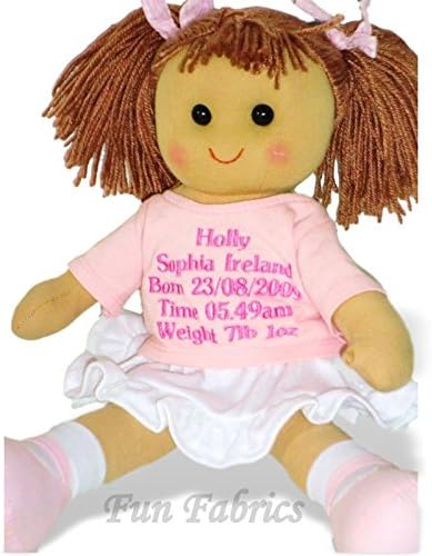Personalised Rag Doll Newborn Baby Girl 1st Dolly Gift - New Baby Birth Details Birthday Christening Keepsake