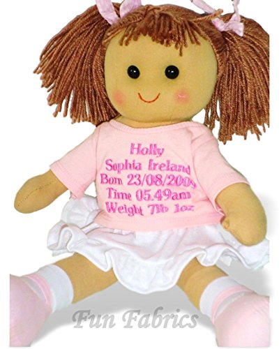Personalised Rag Doll Newborn Baby Girl 1st Dolly Gift - New Baby Birth Details Birthday Christening Keepsake