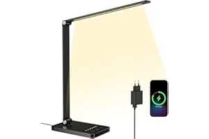 50LEDs Składana Lampa Biurkowa, Electight Lampa Stołowa Chroniąca oczy, 5 Temperaturami Barwowymi, Bezstopniowym ściemnianiem, Port USB, Sterowaniem Dotykowym, 30/60-Minutowym Wyłącznikiem Czasowym