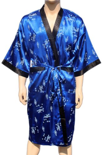 Azul Kimono con diseño asiático Bata Albornoz Noche Abrigo satén Thai Robe Abrigo Nuevo/Disponible en 11 Colores