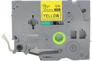 BROVACS 1-pack svart på gul laminerad etikettejp kompatibel med Brother P-Touch etikettskrivare TZ 631 TZe 631 12 mm 1/2" OPA