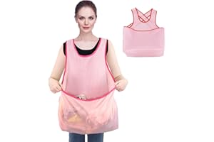 Onperpoe Portable Waterproof Laundry Apron with Large Pouch, Halter Cross Back Bandage Laundry Apron Oxford Fabric with Mesh Pink Aprons for Women Cloth Drying Fruit Picking Garden