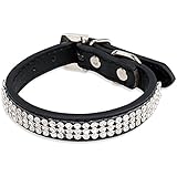 iEFiEL Lederhalsband Hundehalsband Strass Strasshalsband PU leder Halsband Hund Welpenhalsband in 5 Farben (Schwarz)