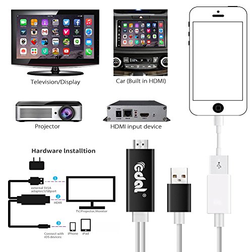 Lightning to HDMI Adapter Kabel, Kasit Lightning Digital AV auf HDMI 1080P Kabel für iPhone 7 7 plus 6s 6s plus 6 6 plus 5 5c 5s SE, iPad Air / Mini / Pro (Plug & Play) – Schwarzer - 3