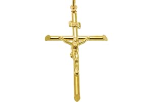 Alexander Castle Large Solid 9ct Gold Crucifix Necklace Pendant for Women & Men - Cross Charm with Jewellery Gift Box - PENDANT ONLY - 48mm x 32mm