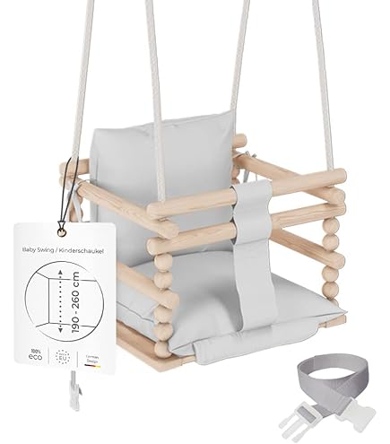 TULANO Hop 30 grijs, baby- en kinderschommel, set voor tuin, binnen en buiten, veiligheidsgordel, draagkracht tot 60 kg, van 6 tot 36 maanden