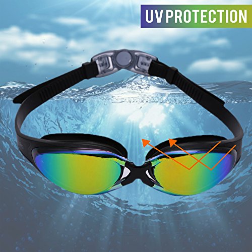 Experten Schwimmbrille von Bezzee Pro Farbe Objektiv Gläser, Antibeschlagbeschichtung, Wasserdicht, Anpassbar, Schwimmbrille für, Erwachsene 180 ° WeitwinkelSicht, FürMänner Frauen, Beinhaltetein Schutzetui & Ohrstöpsel - 4