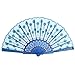 Produktbild REALIKE Damen Handfächer Chinesischer Pfau Blumen Stoff Fächer Bambusgriff Wandfächer Hochzeit Party Tanzen Fasching Blüten Japanischer Faltfächer Dekoration Geschenk Tanzabend Kostüm Maske Karnevals