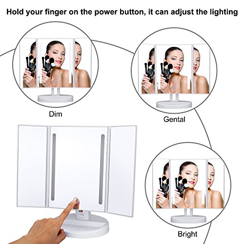 KEDSUM Generic Spiegel Triptychon 1 x beleuchtet mit 1 kleiner Spiegel 5 x Vergrößerung bis 3 Saugnapf, Touchscreen, 180 ° Rotation,Taschenspiegel, Make-up, Spiegel,Tisch, Licht LED,Triple zusammenklappbar - 3