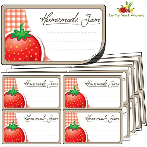 64x Large Strawberry Jam Jar Labels. Luxury Self Adhesive Stickers from Quality Touch Preserves. Free First Class UK Delivery.