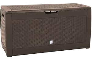 homiuse Gartentruhe Braun Polypropylen 119x48x60 cm Gartenbox Auflagenbox Aufbewahrungstruhe Gartentruhe Garten Wasserdicht Kissenbox Outdoor Wasserdicht Stilvolles Design Garten und Hof