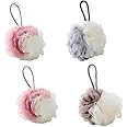 Duomama 4-Pack Bath Shower Balls | Exfoliating Shower Scrubber for Women and Men | Soft Mesh Pouf Shower Ball | Bath Accessories in Mix Colors(The style of the hanging rope is random)