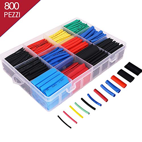 800 Piezas Tubos Termorretráctiles, ALISTAR 2: 1 Poliolefina Tubo Termoretráctil Envoltura de Alambre 5 Color 9 Tamaño para Protección el cable,Prevenir la corrosión del metal,etc